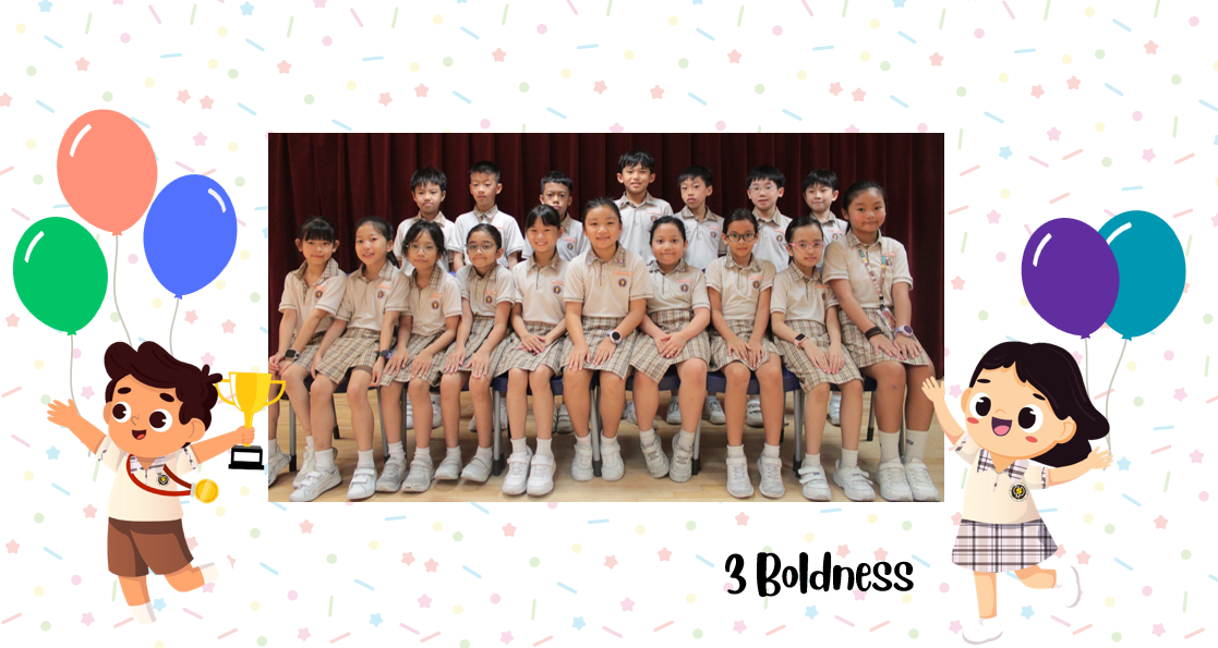 A group of Primary 3B students posing for a class photo after receiving class awards.