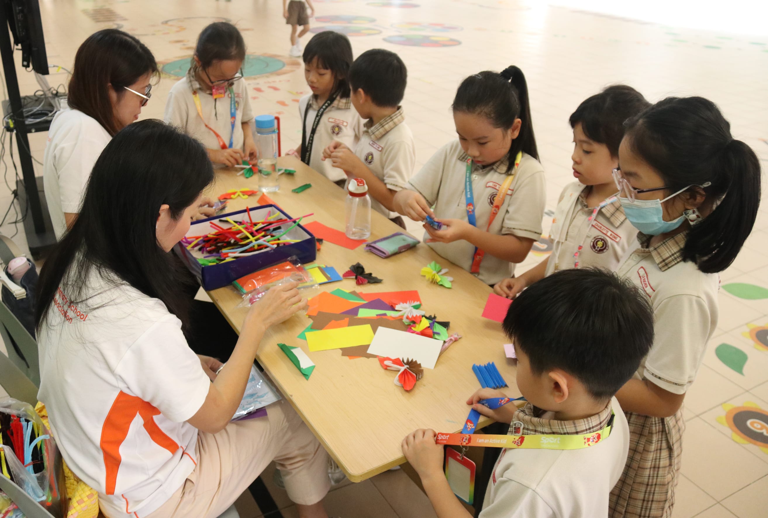 Students engaging in art and music activities during recess.