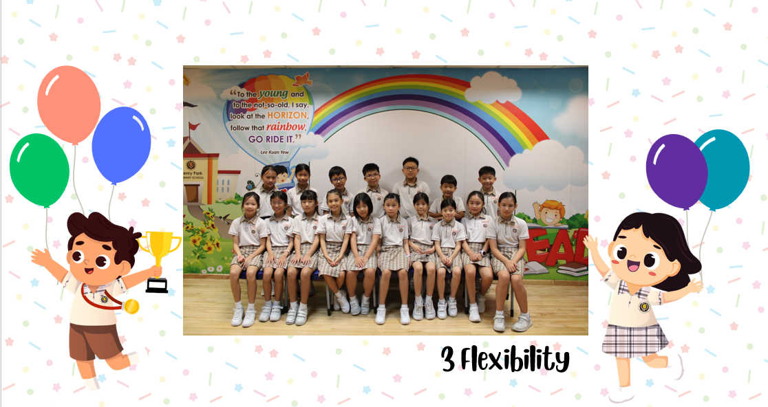 A group of Primary 3F students posing for a class photo after receiving class awards.