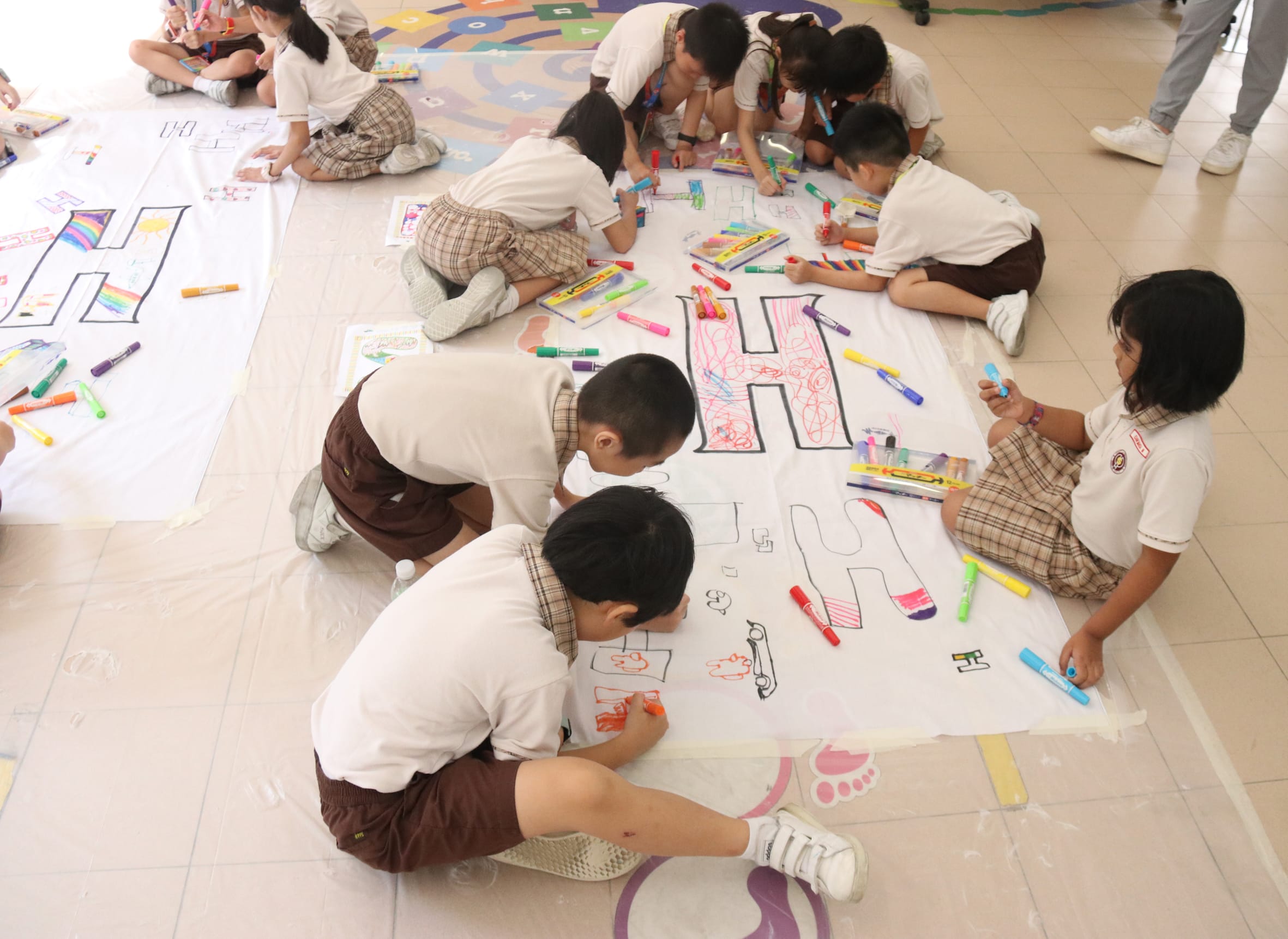 Students engaging in art and music activities during recess.