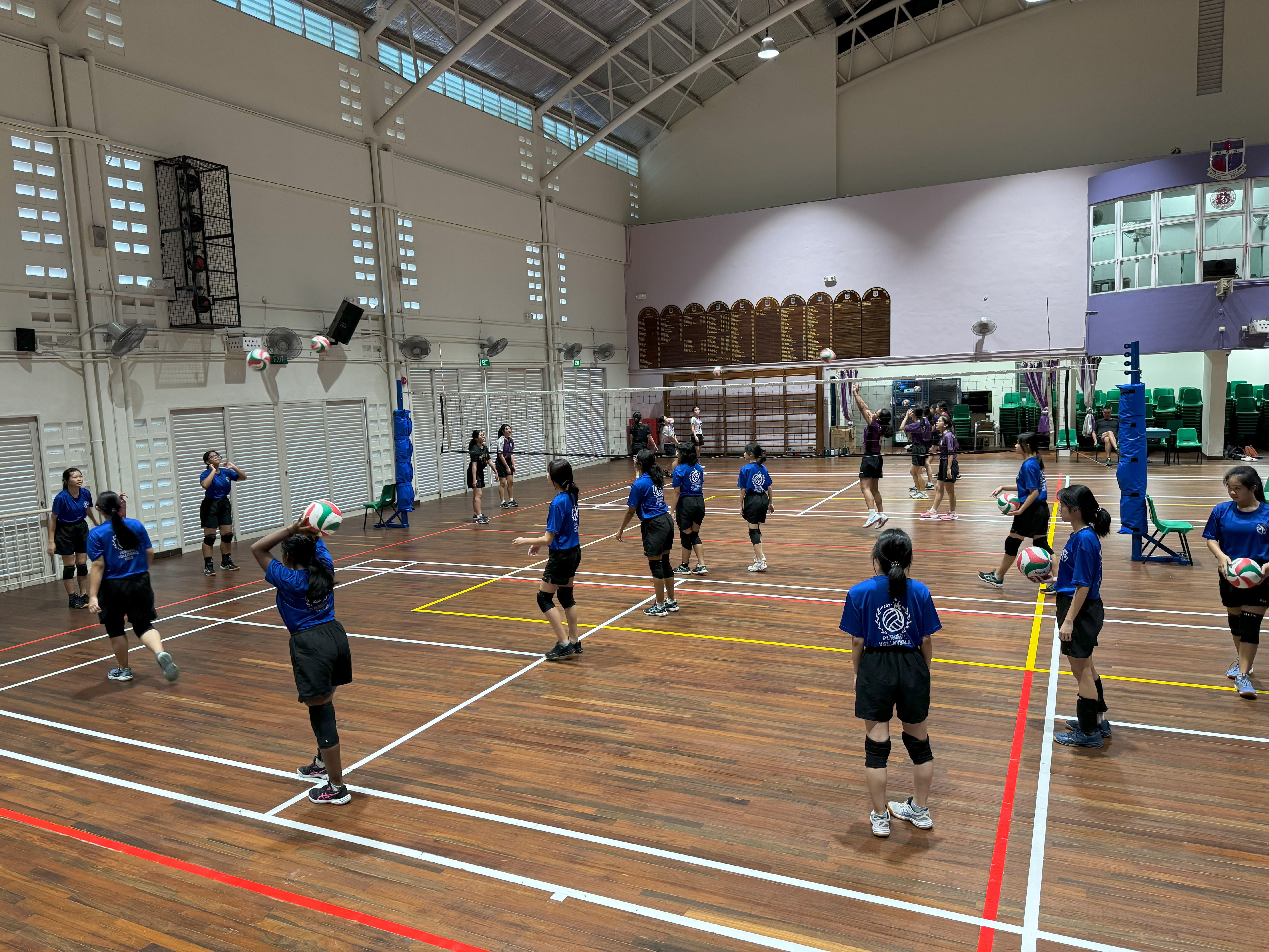 PSS Volleyball Girls team warming up before a National School Games match