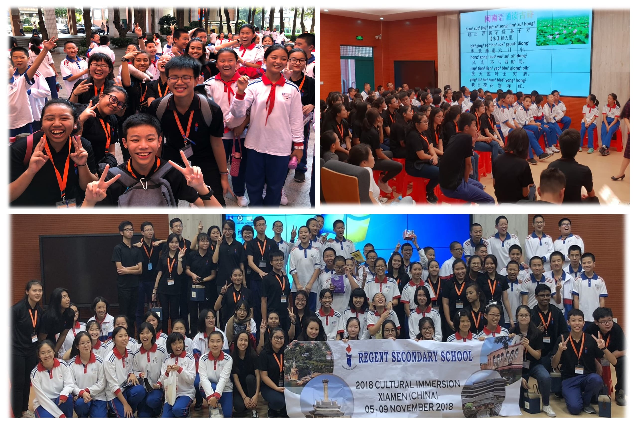 Students from Regent Secondary School pose together during a 2018 Cultural Immersion trip to Xiamen, China.