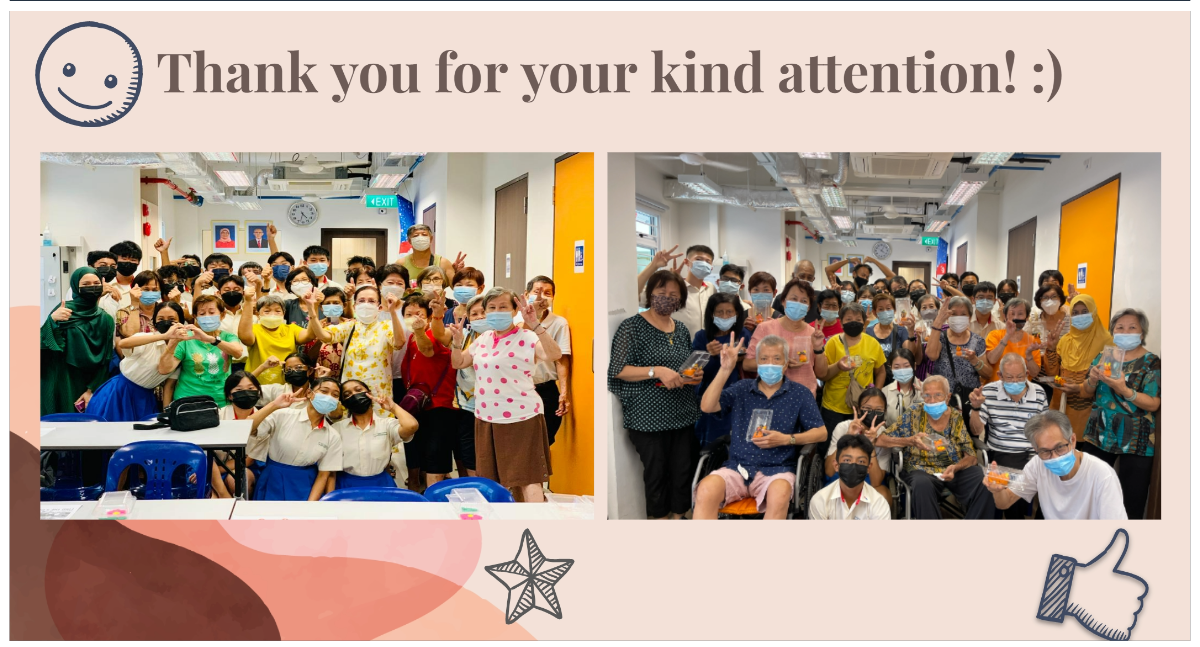 Two group photos of masked people posing indoors with text "Thank you for your kind attention!" above.