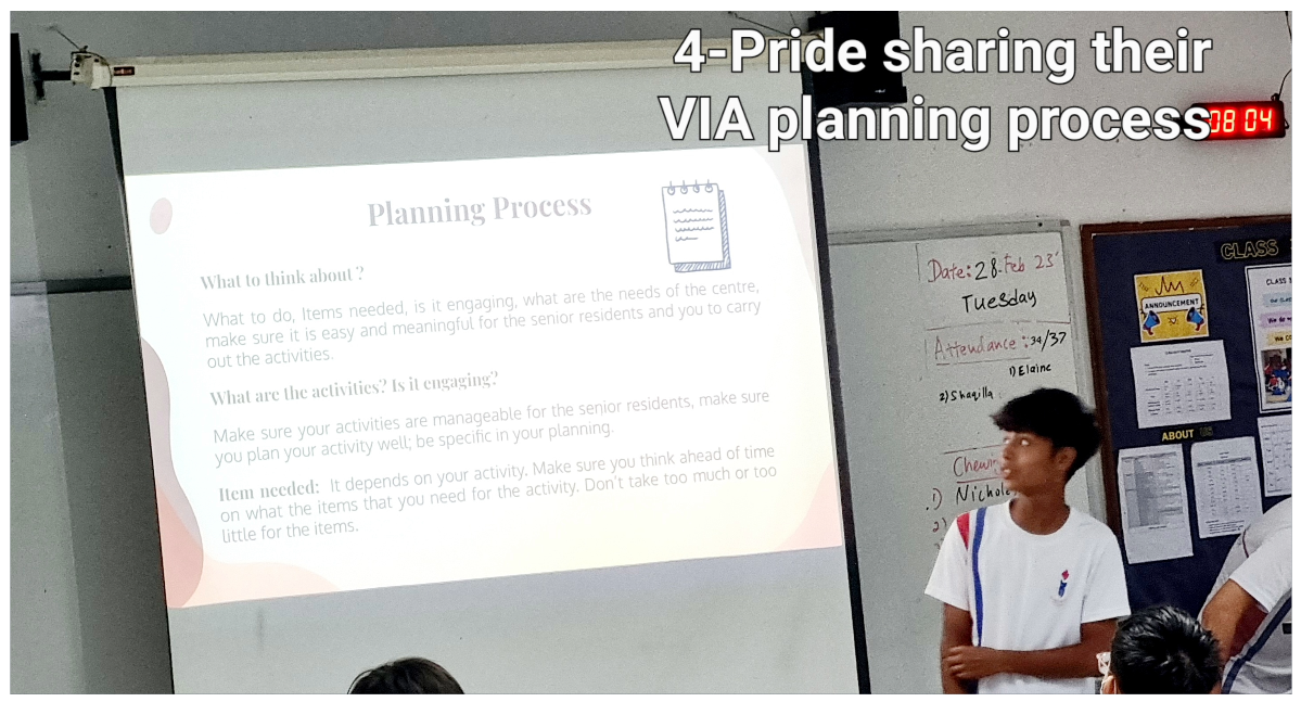 A student stands beside a projected slide titled "Planning Process" in a classroom on Tuesday, Feb 28.