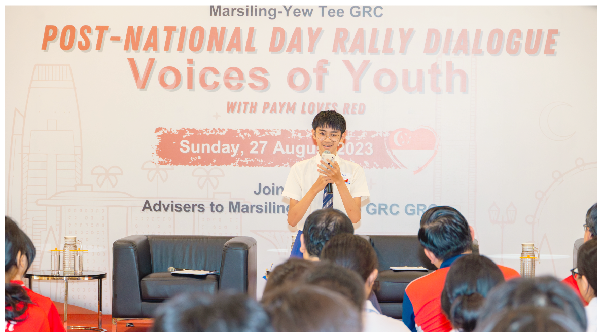 A young person speaks at the Marsiling-Yew Tee GRC Voices of Youth dialogue on 27 August 2023.
