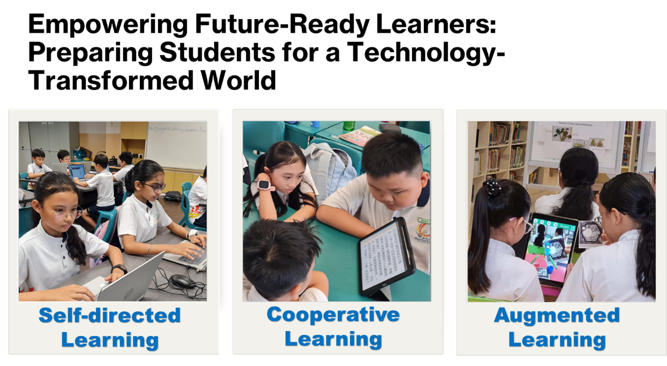 Students using laptops and tablets for self-directed, cooperative, and augmented learning in classrooms.