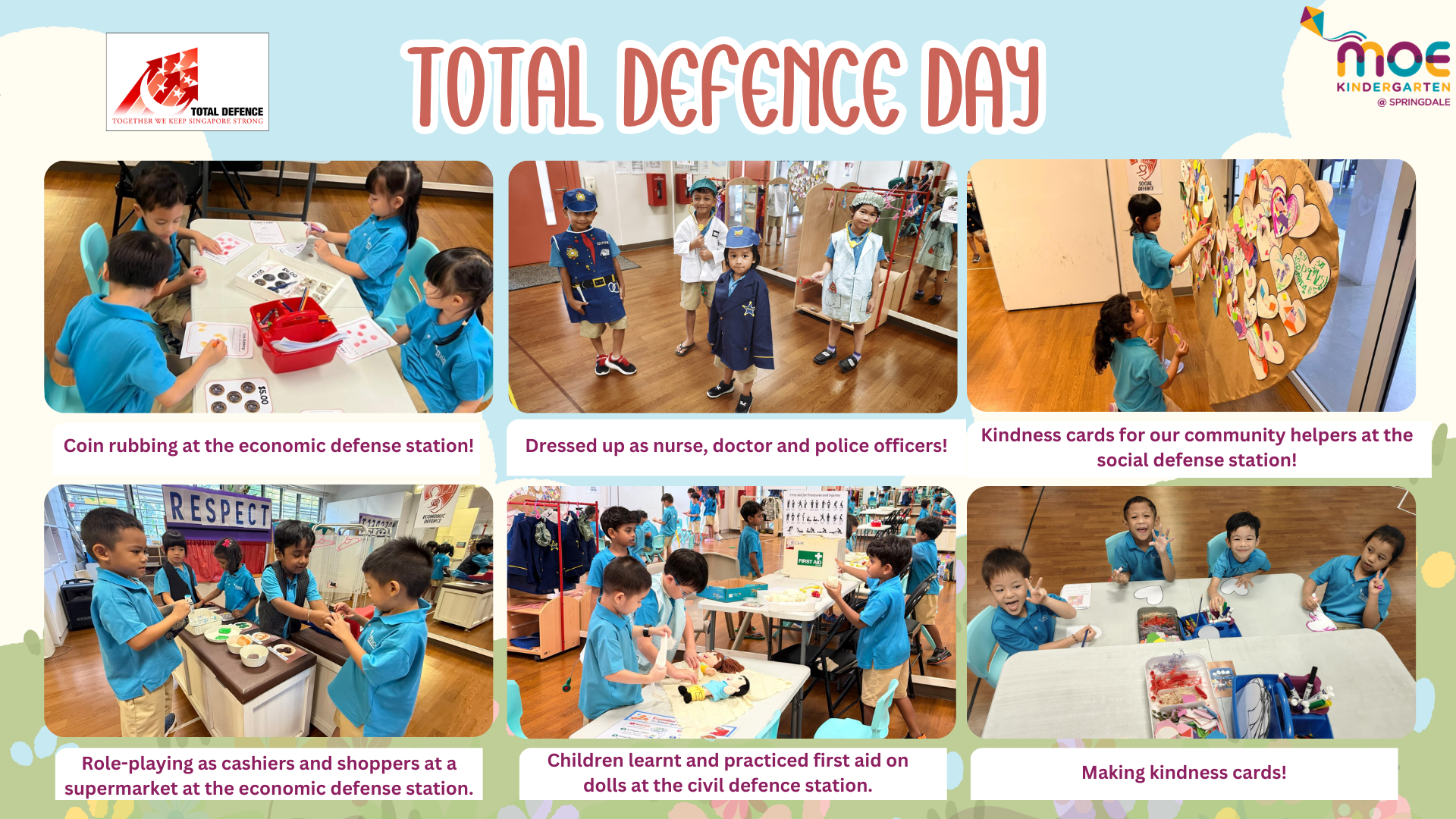 Children partake in many hands-on activities and meaningful experiences pertaining to Total Defence Day.