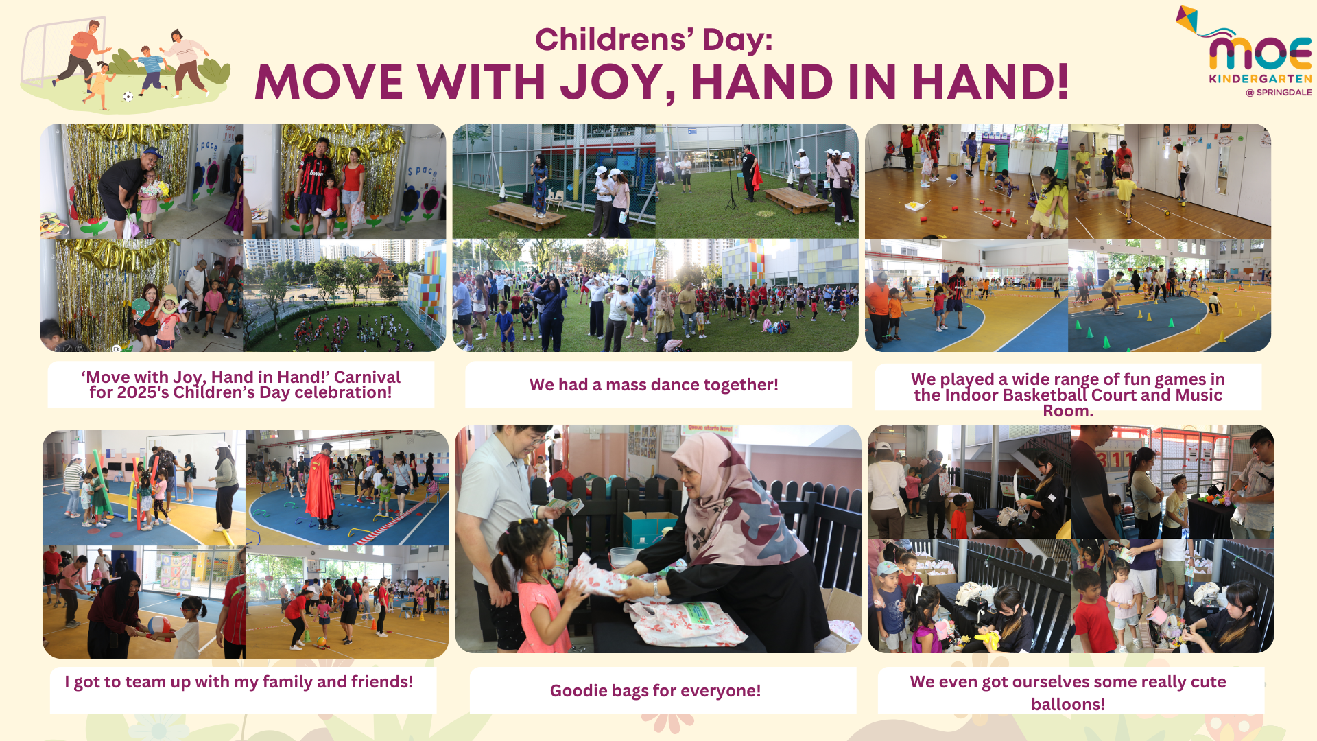 Collage of children and families at MOE Kindergarten Springdale's Children's Day.