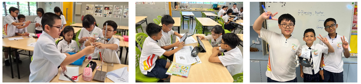 SDPS students engaging in hands-on activities, using tablets, and posing together.