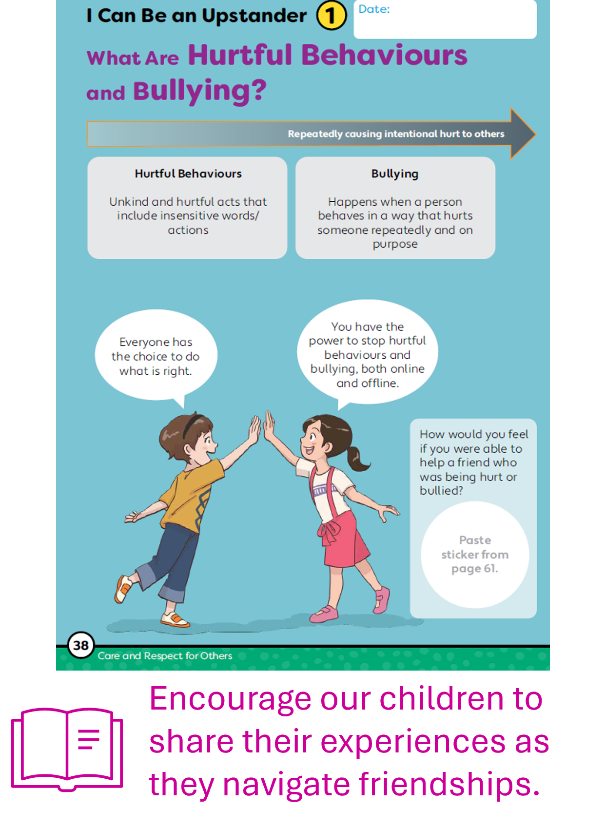 A worksheet titled "What Are Hurtful Behaviours and Bullying?"