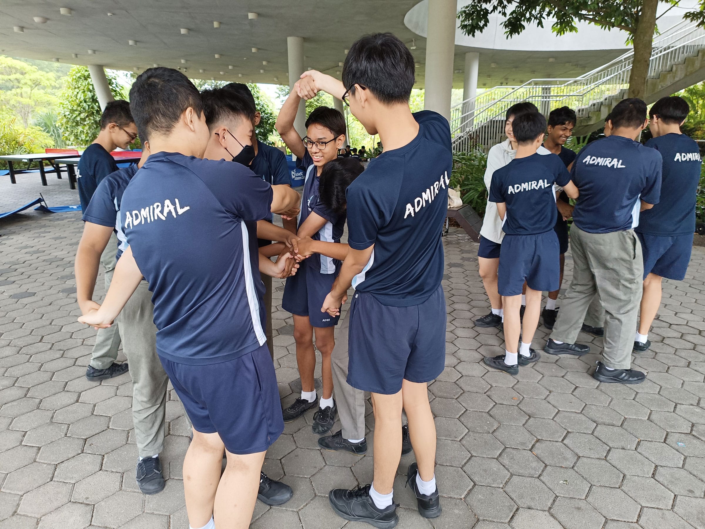 Students enjoying bonding game of ‘entanglement’