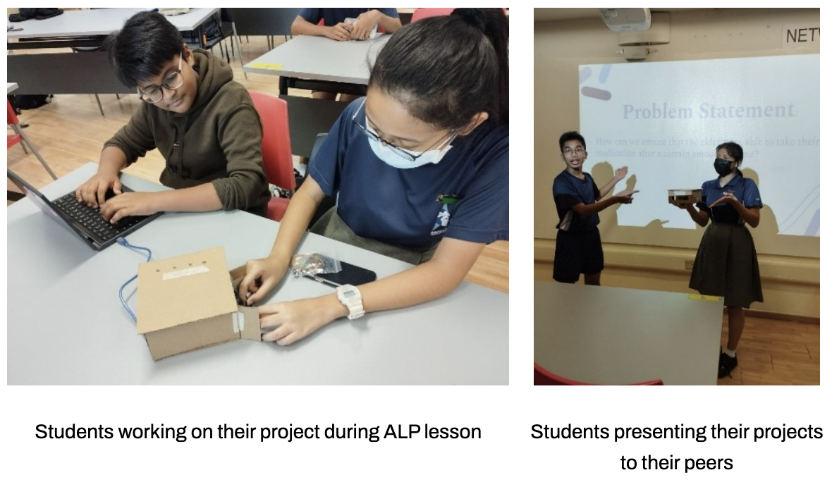 Our students working on their project during ALP lesson; Our students presenting their projects to their peers during ALP lesson