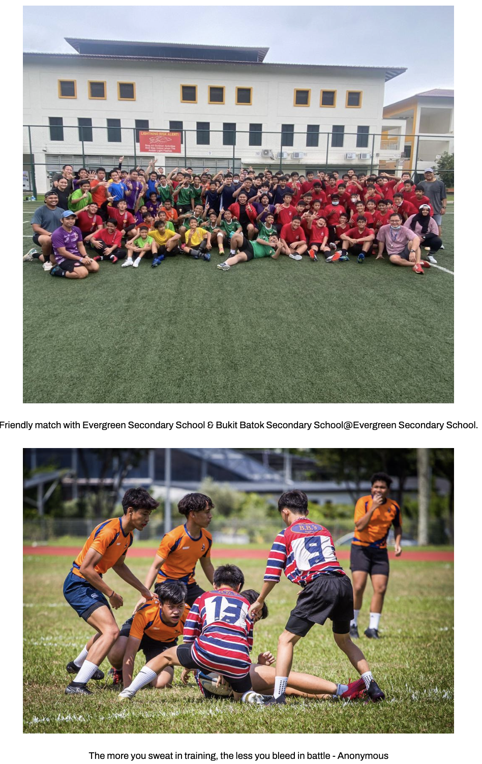 The rugby boys standing together on the field as a unit and staying close to each other