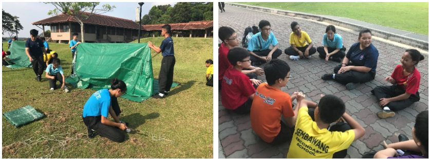 Secondary 2 and 3 cadets at a camp at Pulau Ubin with cadets from 5 schools. They experience living in a natural environment, learn to put aside differences and develop teamwork.