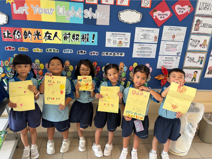 Students creating cards to show care for their family members