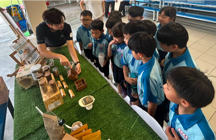 Students learning about how black soldier flies reduce food wastage.