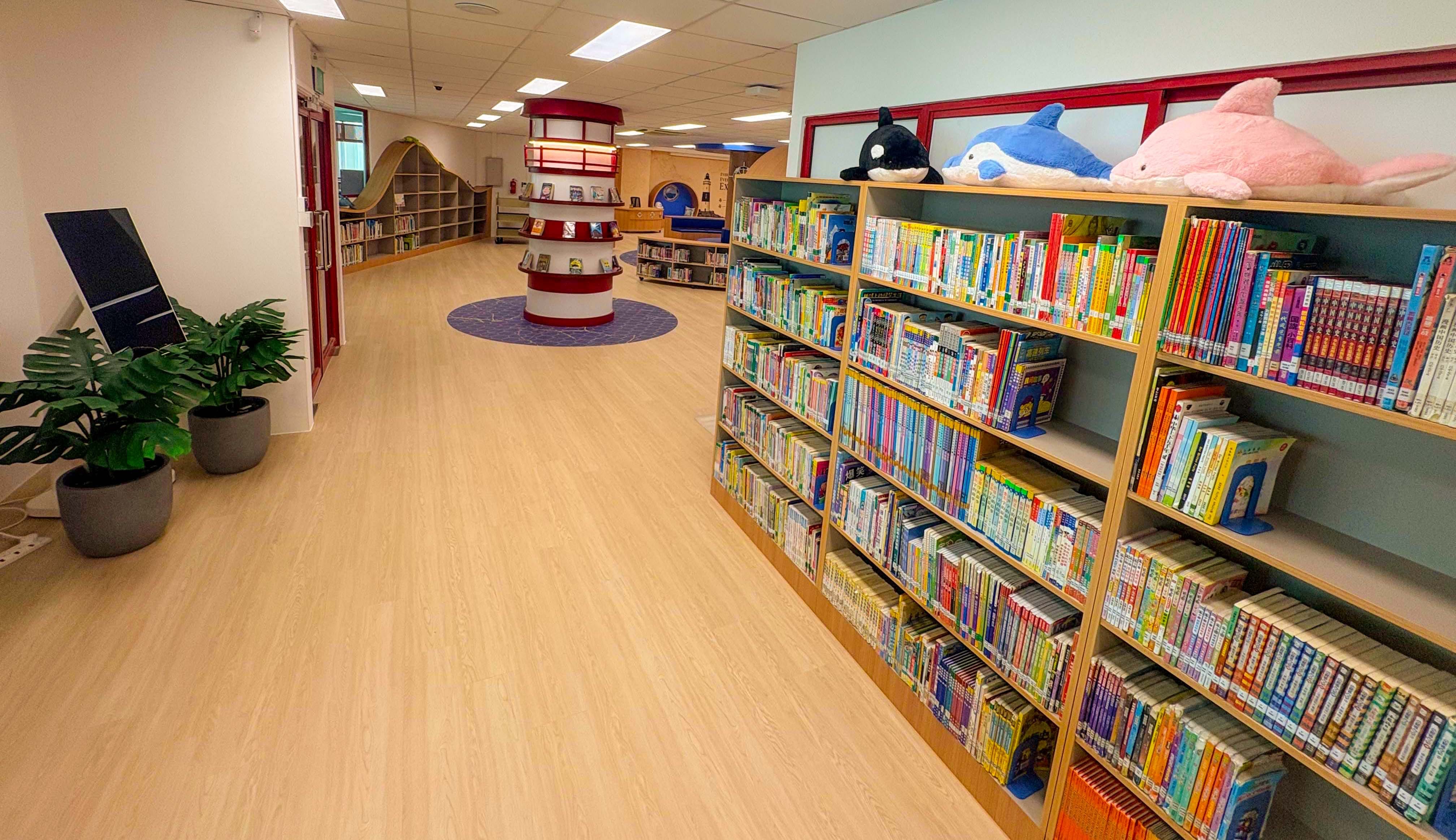 bright school library with a sea exploration theme