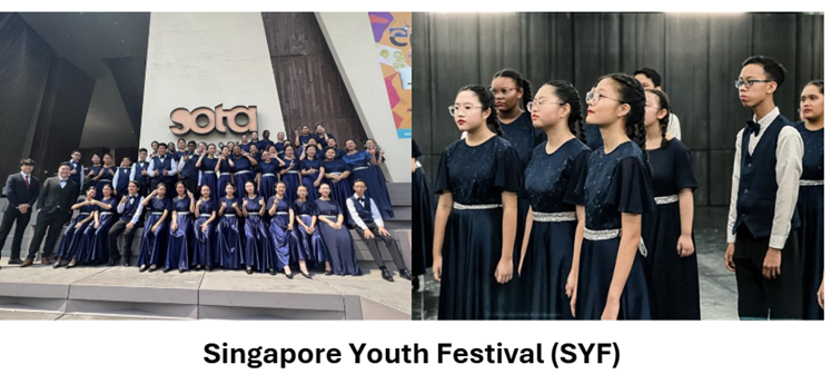 Choir students wearing their performance costumes at singapore youth festival