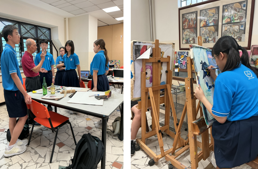 Teacher guiding students of art design