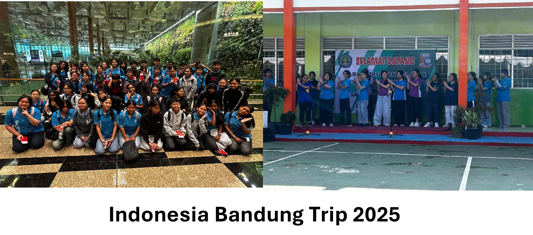 Group of students taking pictures at airport and went for indonesia bandung trip