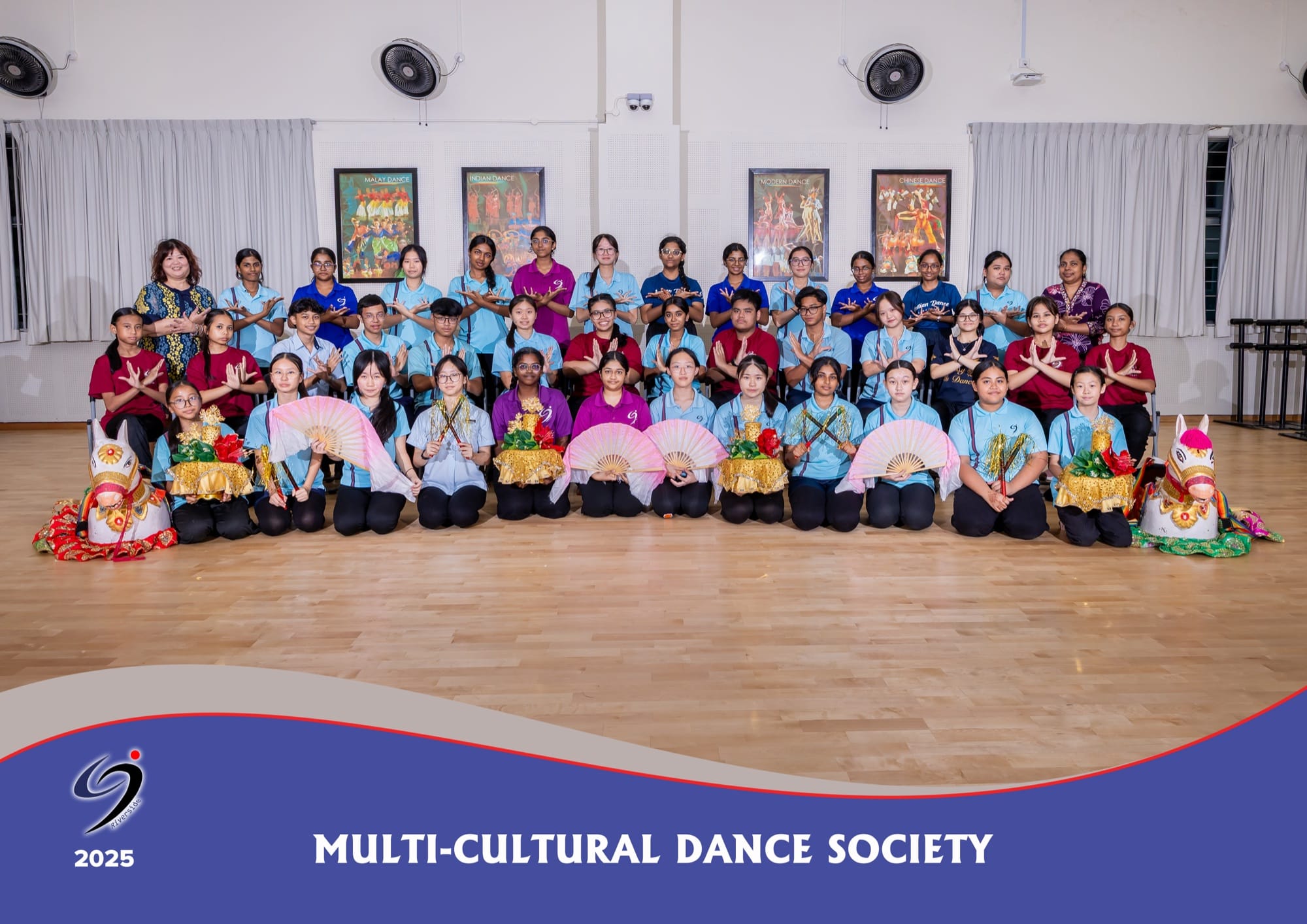 The Multi Cultural Dance Society with their teachers-in-charge, in a 2025 group photo.