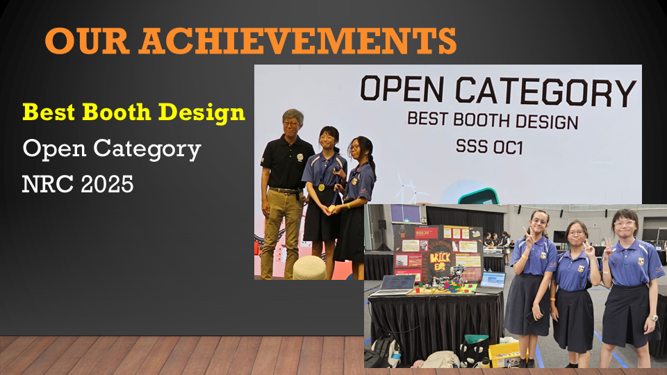 Students win Best Booth Design Open Category at NRC 2025, posing on stage and beside their project booth.