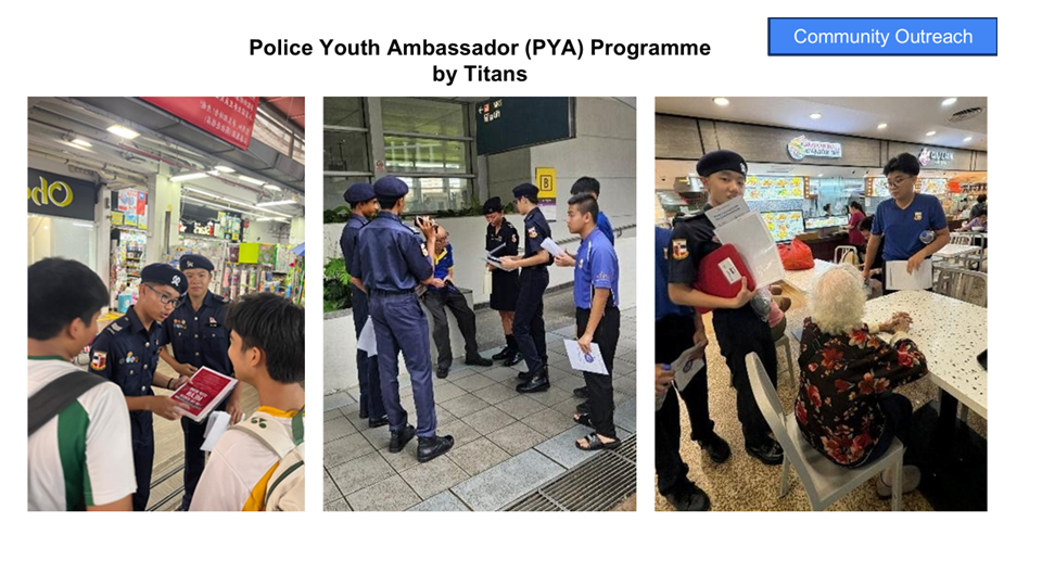 Three photos show uniformed youth ambassadors engaging with the public during a Police Youth Ambassador community outreach.