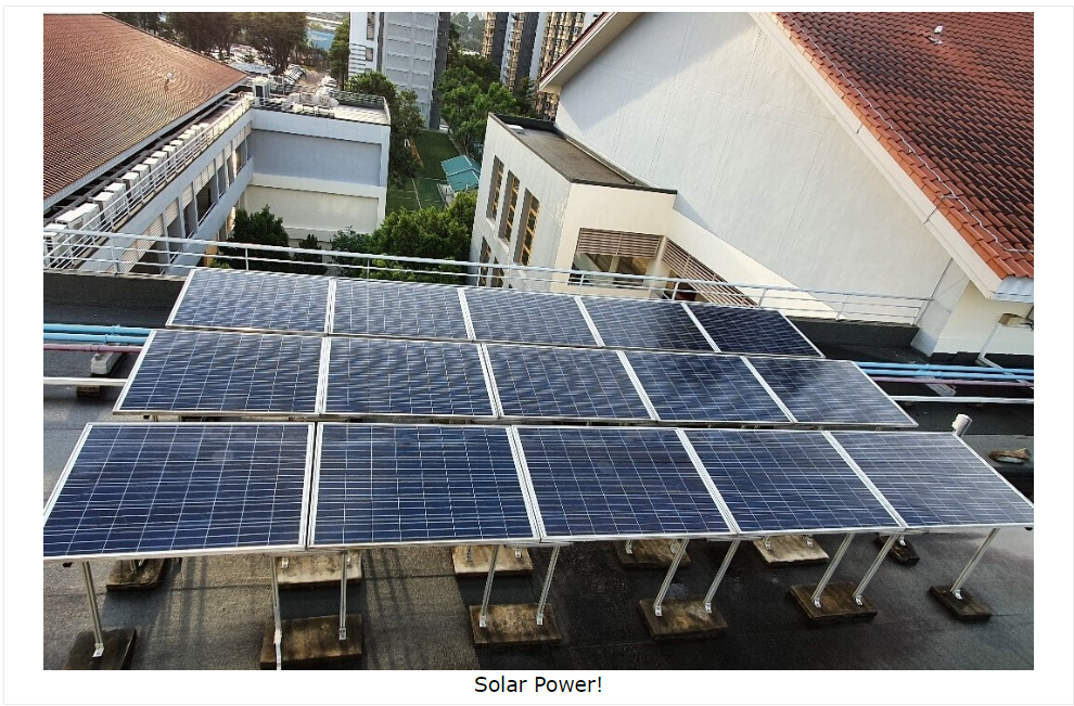 Photo of school's solar panels on rooftops.