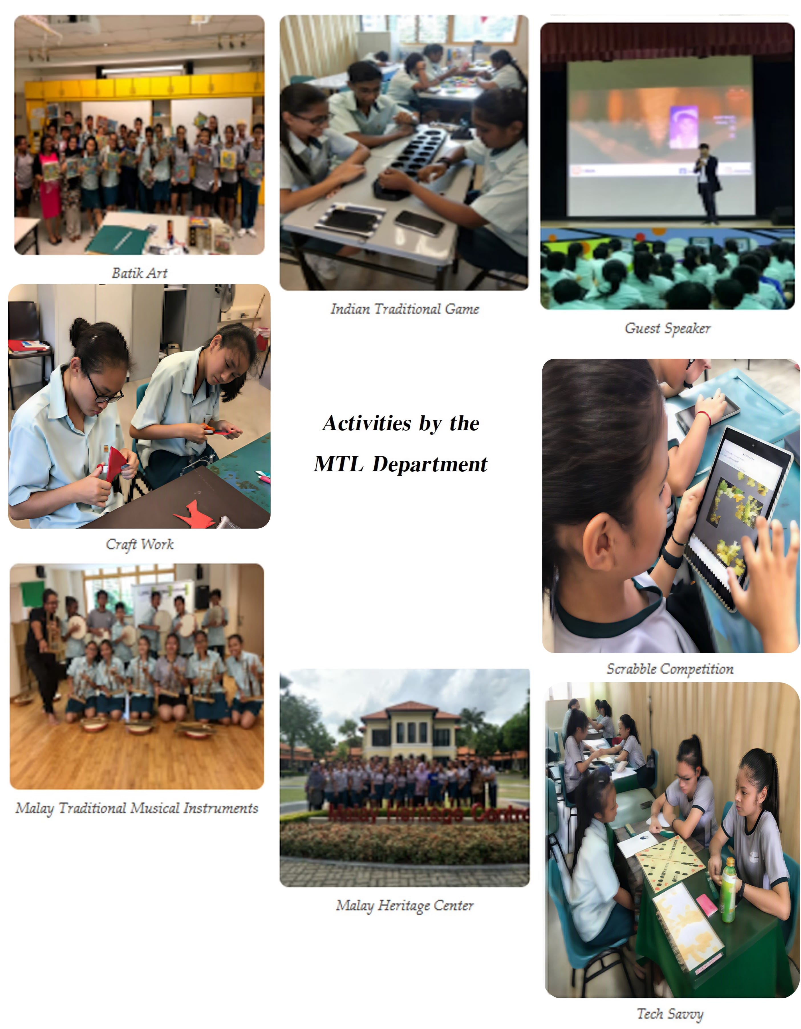 Collage of students participating in activities organised by the MTL department