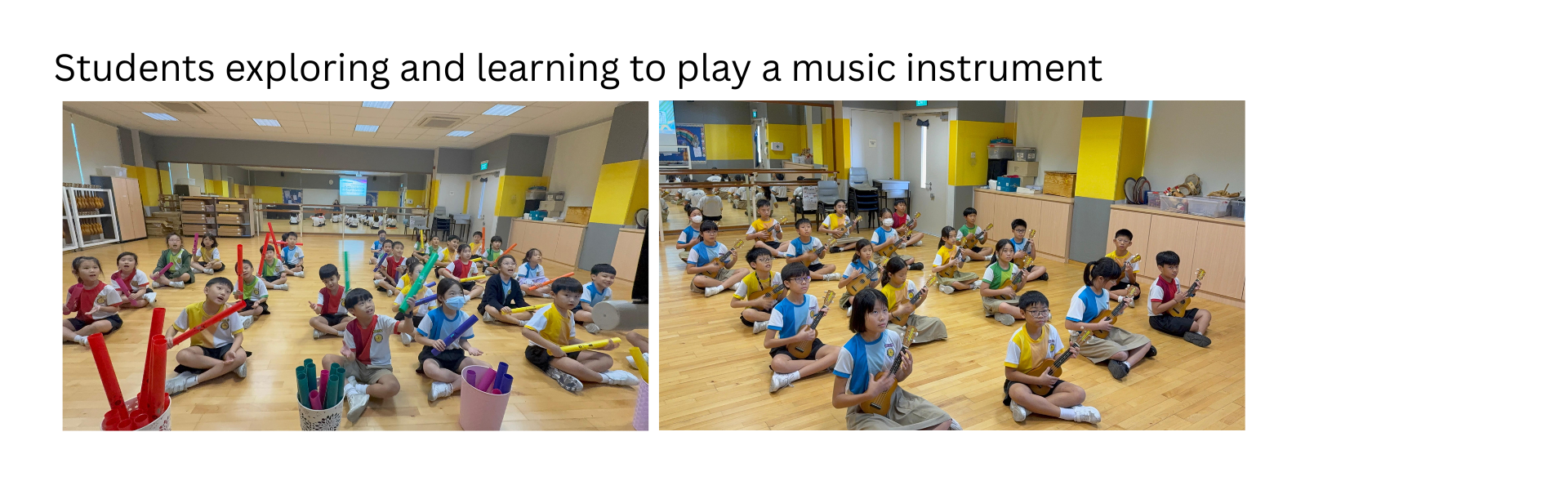 Students exploring and learning to play a music instrument