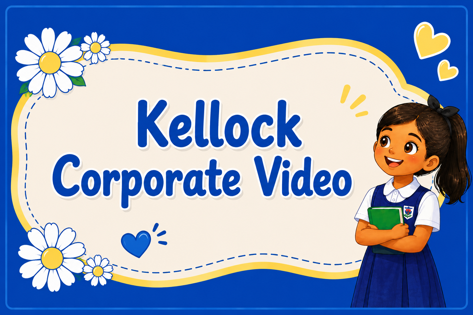 Corporate video thumbnail with a girl in blue pinafore