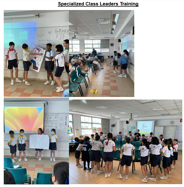 Students in school uniforms participate in group activities during a Specialized Class Leaders Training session.