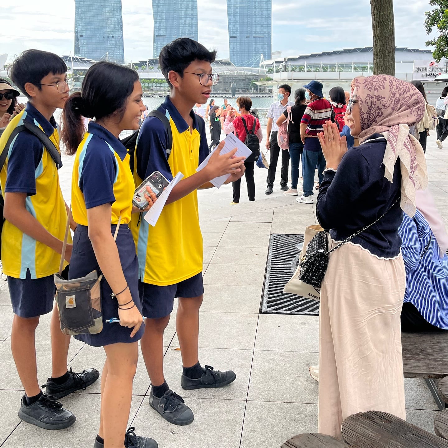 students engaging with public