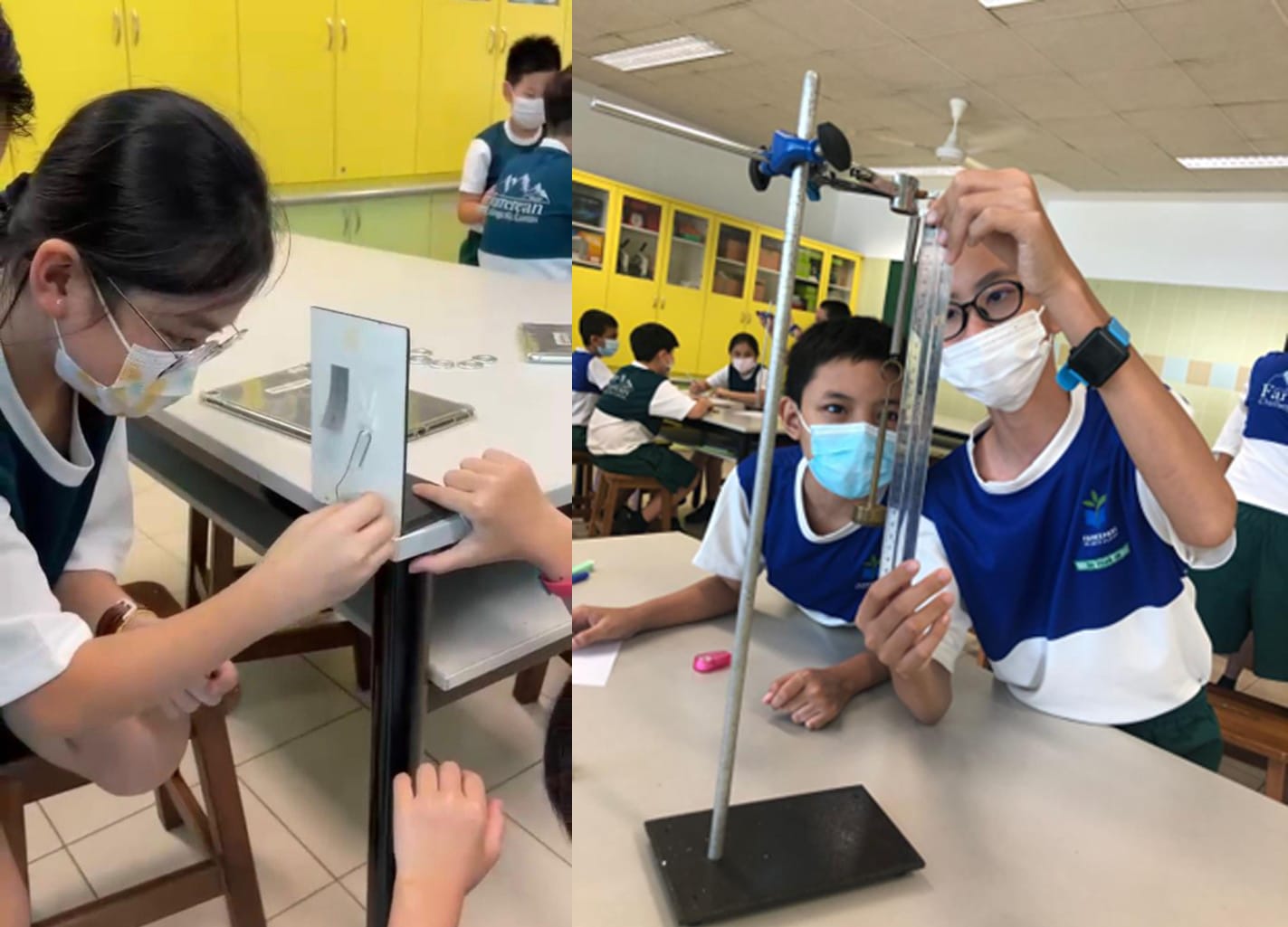 Students handling measuring instruments and apparatus with confidence.