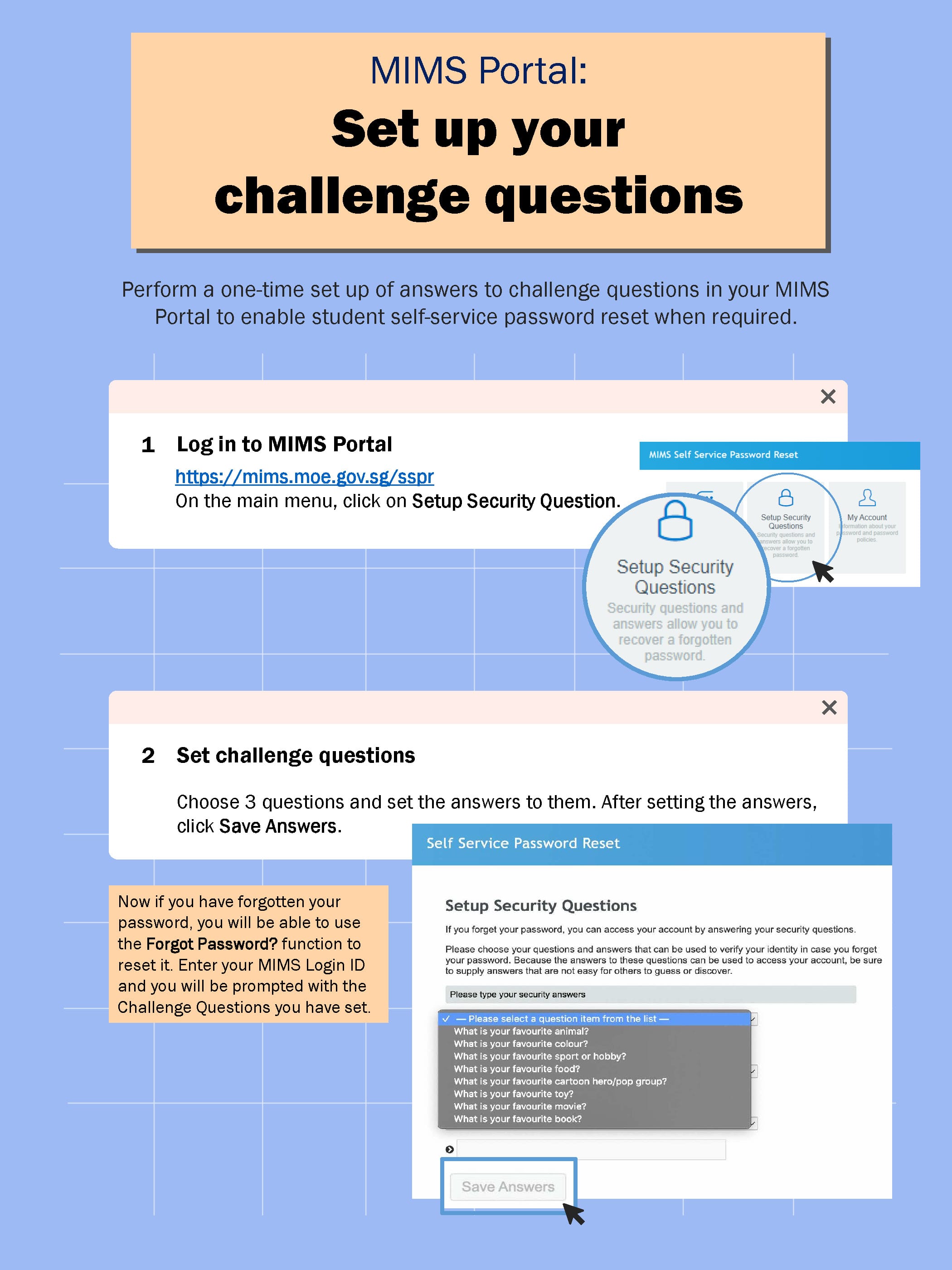 Guide on how to setup self reset password questions