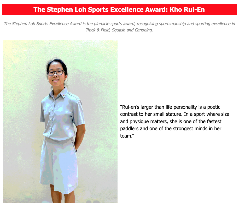Young woman with glasses in a gray school uniform standing and smiling, featured in a sports excellence award article.