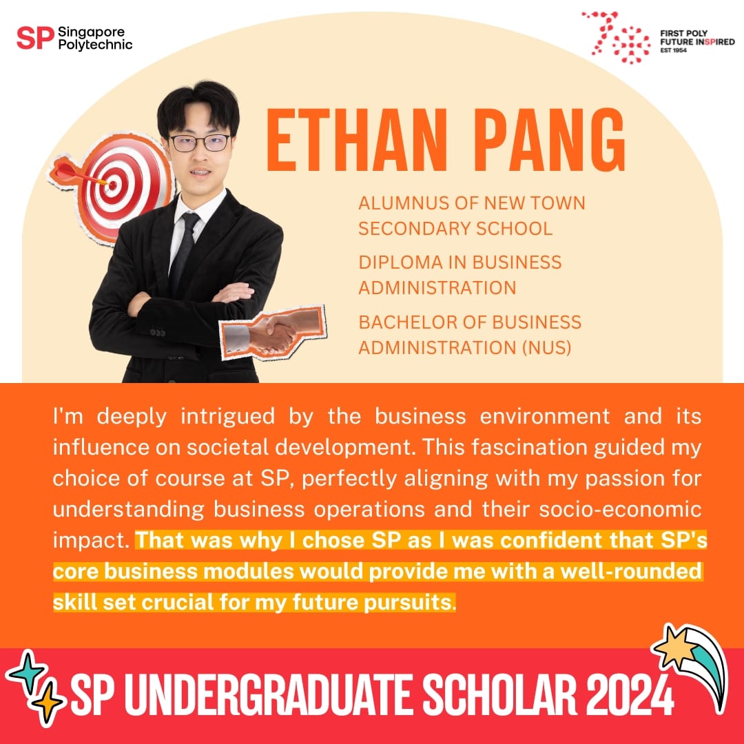 A poster of alumnus Ethan Pang and a description of the award he was conferred.