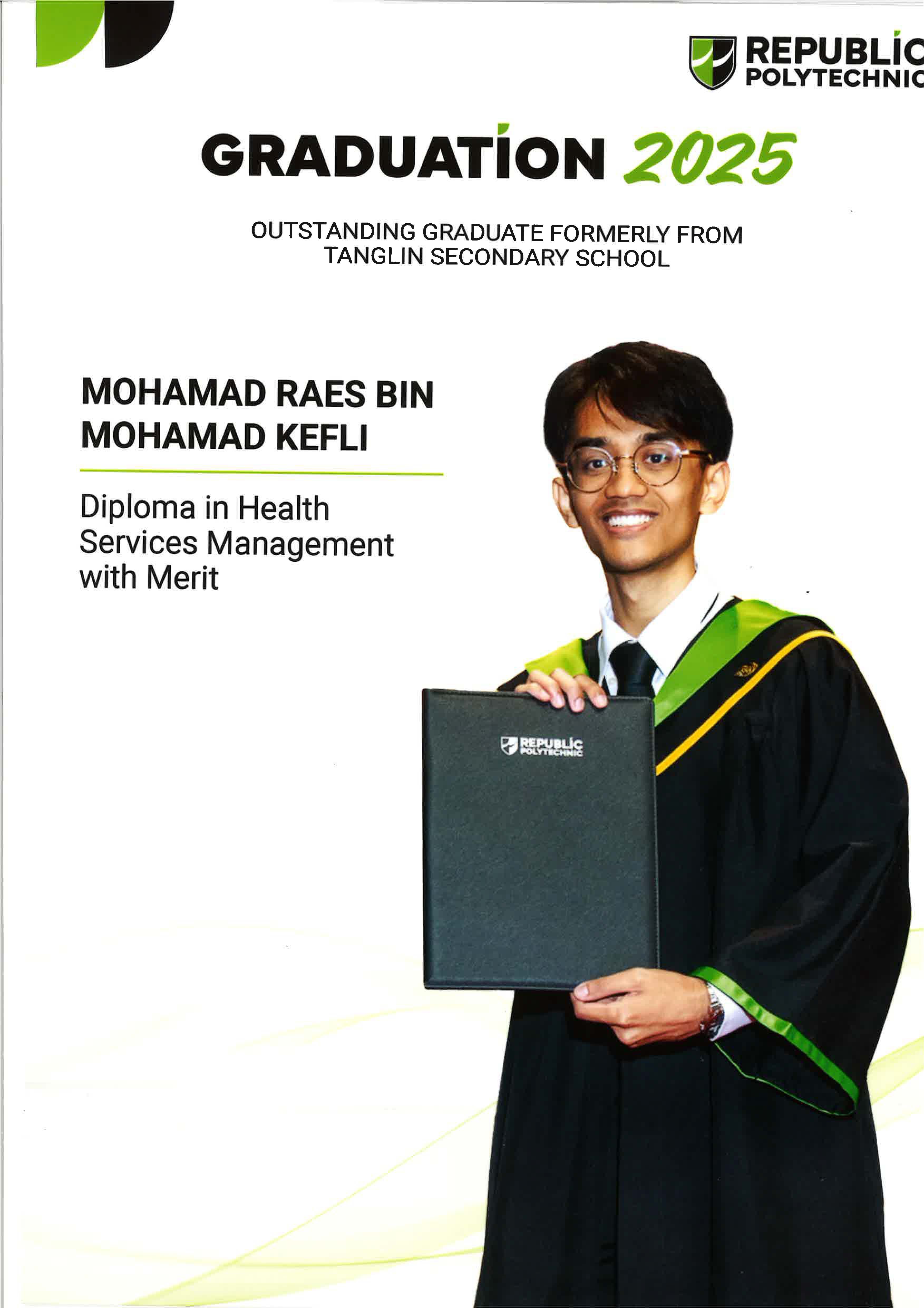 A poster of alumnus Mohamad Raes Bin Mohamad Kefli with their achievements listed.