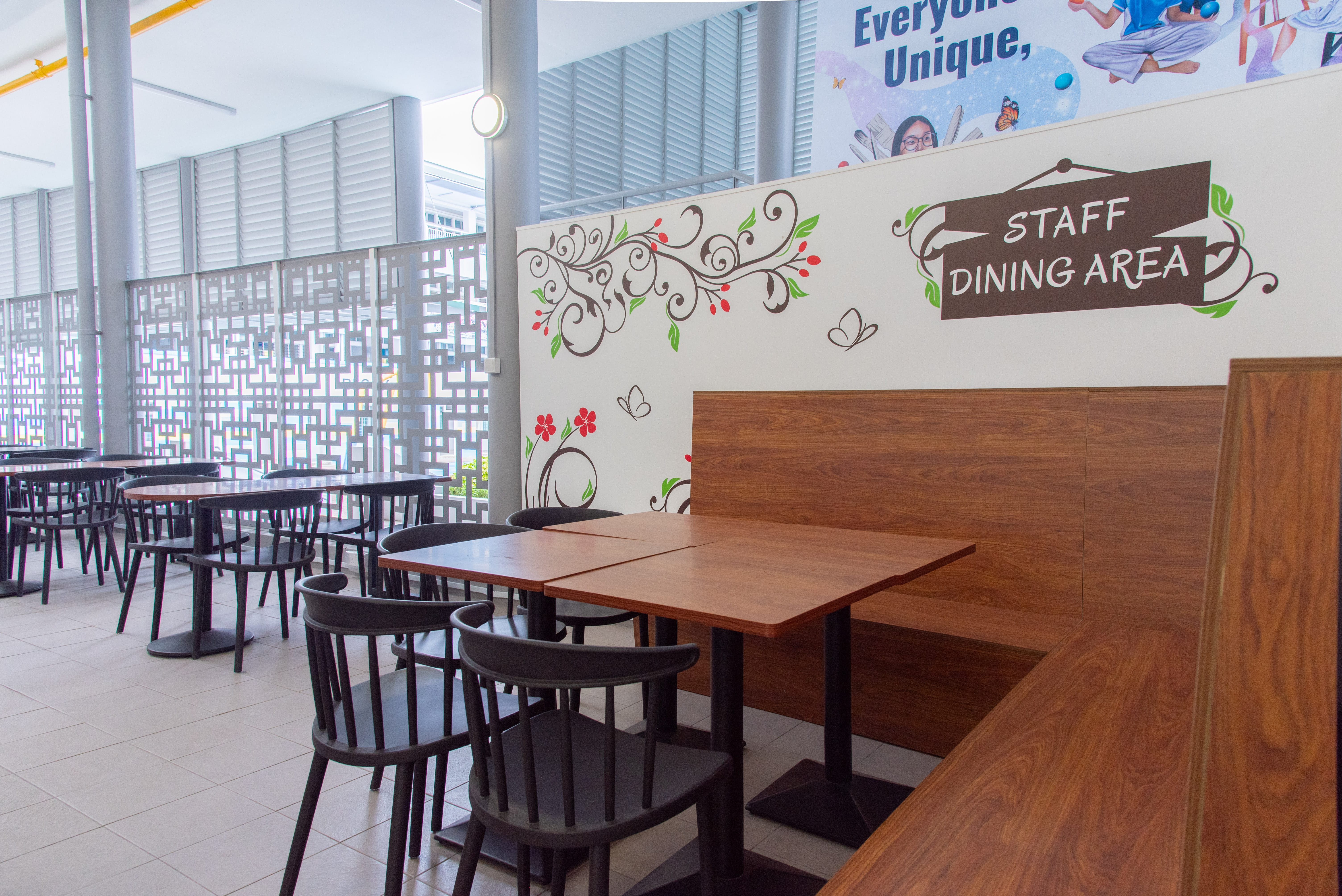 This is an image of the staff dining area at the canteen.