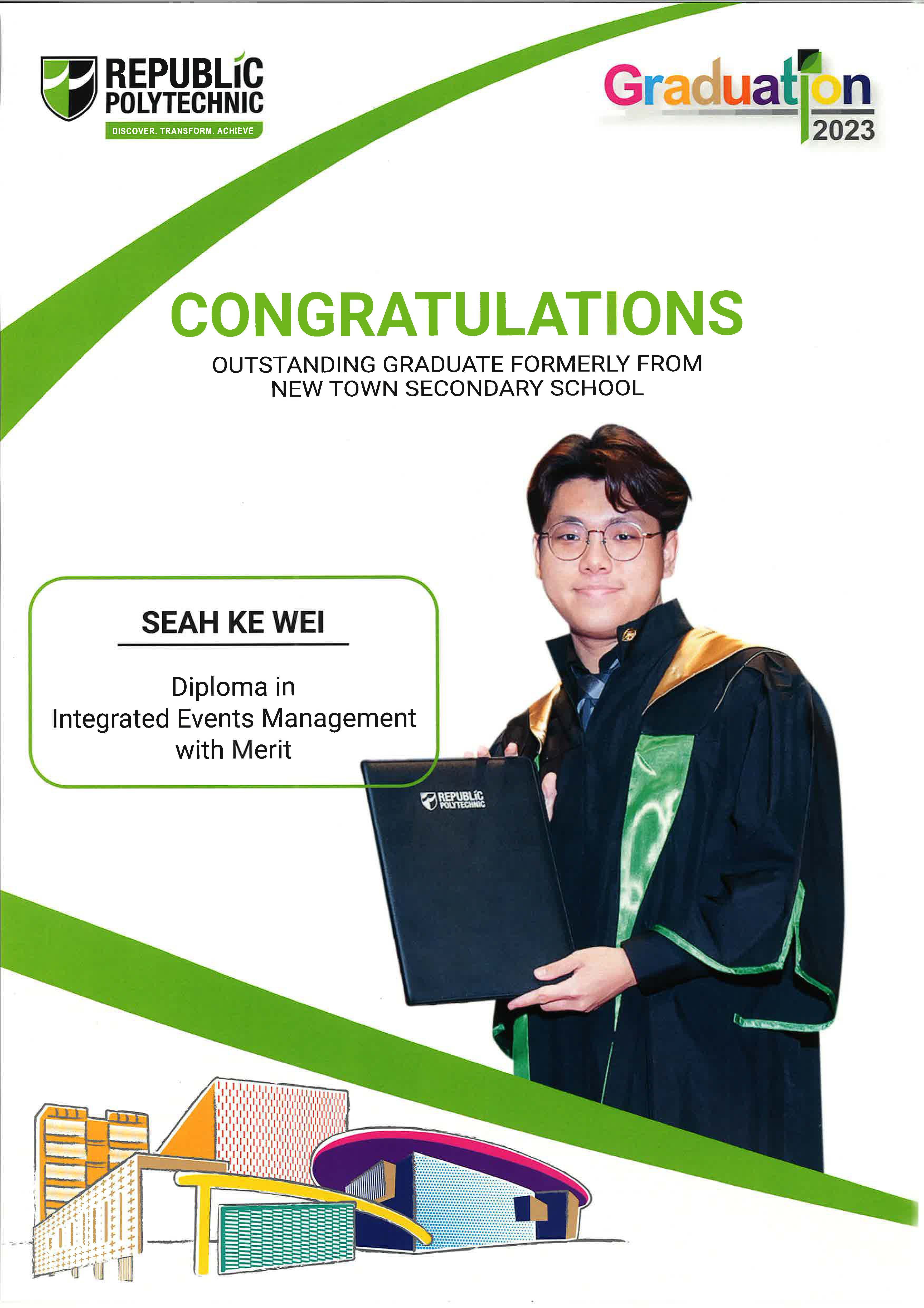 A poster of alumnus Seah Ke Wei with their achievements listed.