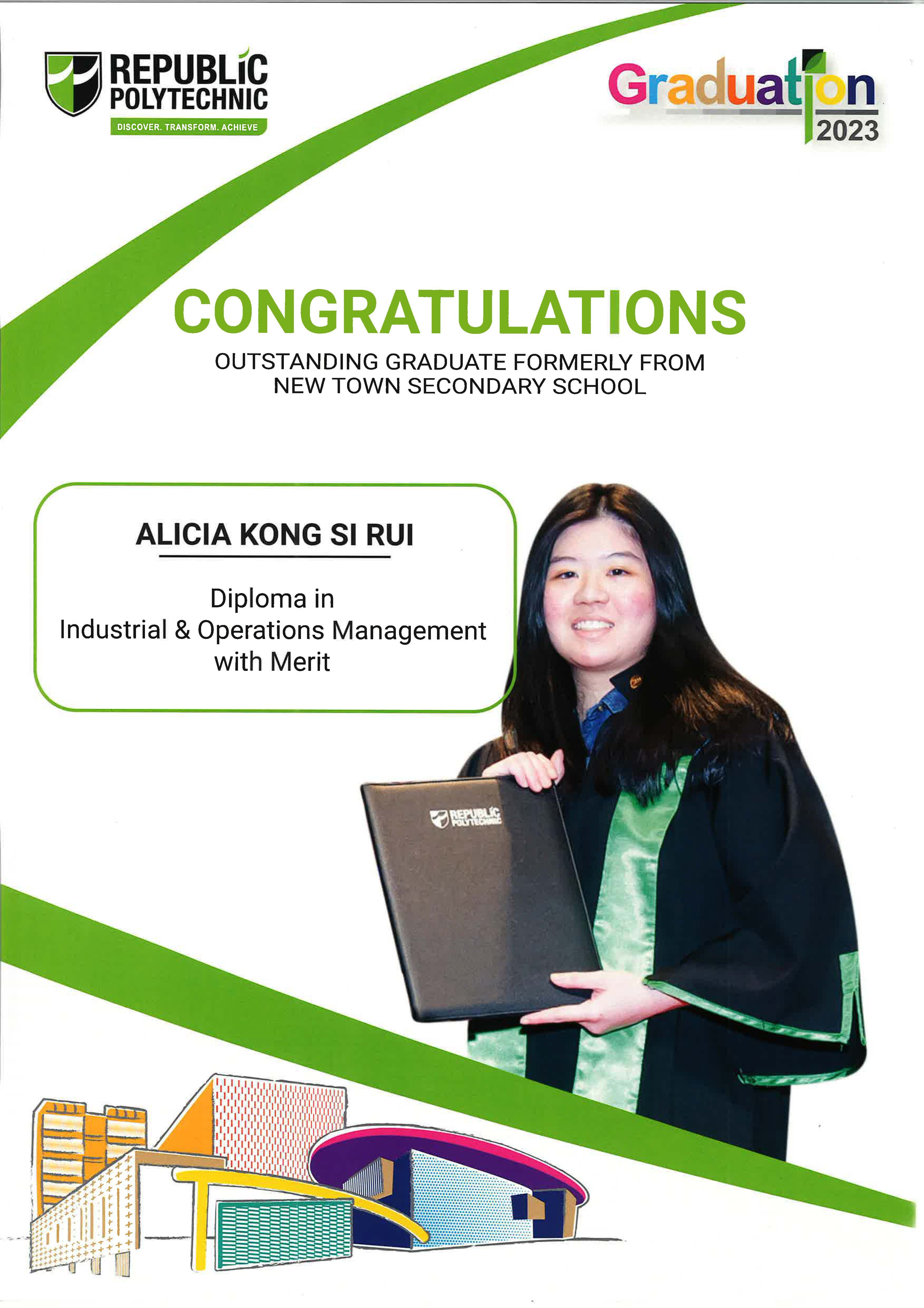 A poster of alumnus Alicia Kong Si Rui with their achievements listed.