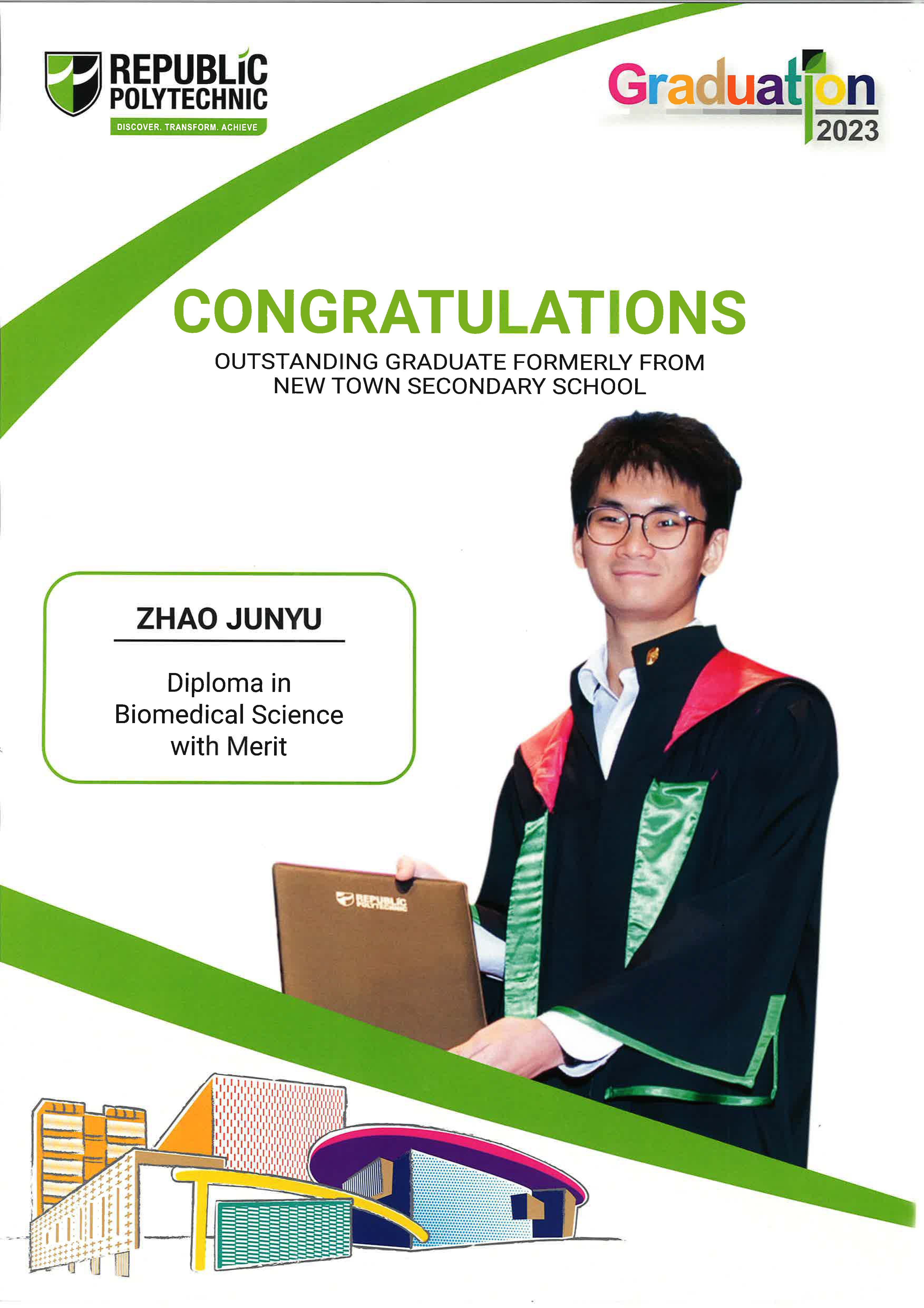 A poster of alumnus Zhao Junyu with their achievements listed.
