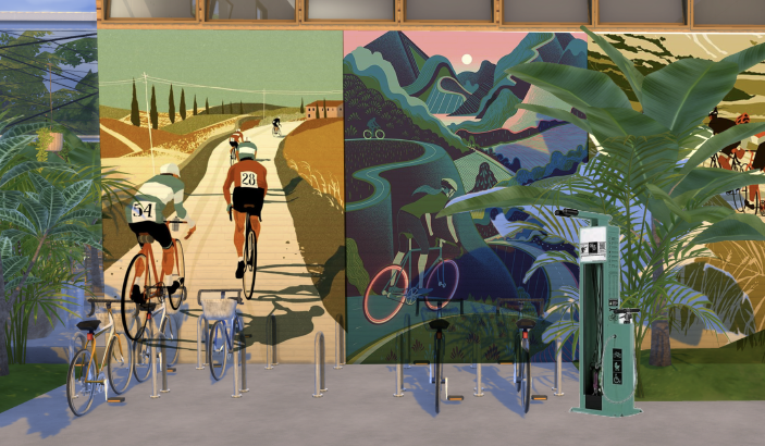 Artist Impression of Art Mural Wall, Bicycle Pitstops and Repair Station  (Photo credit: Wheeler’s Estate)