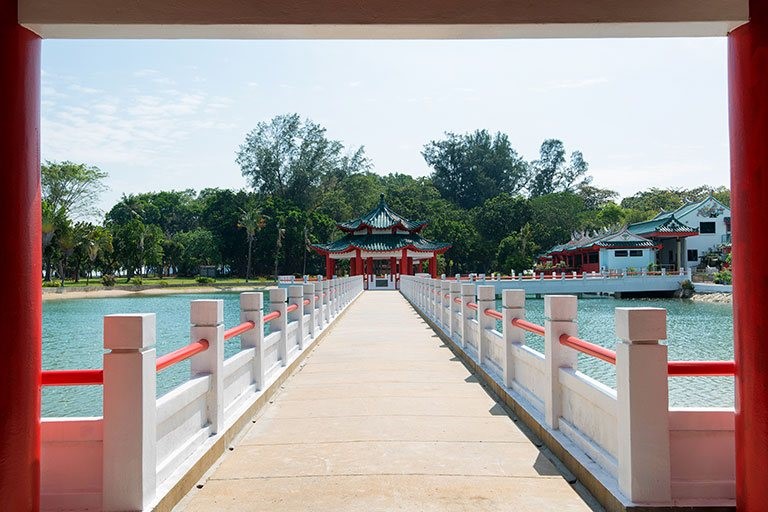 A walkway over pond