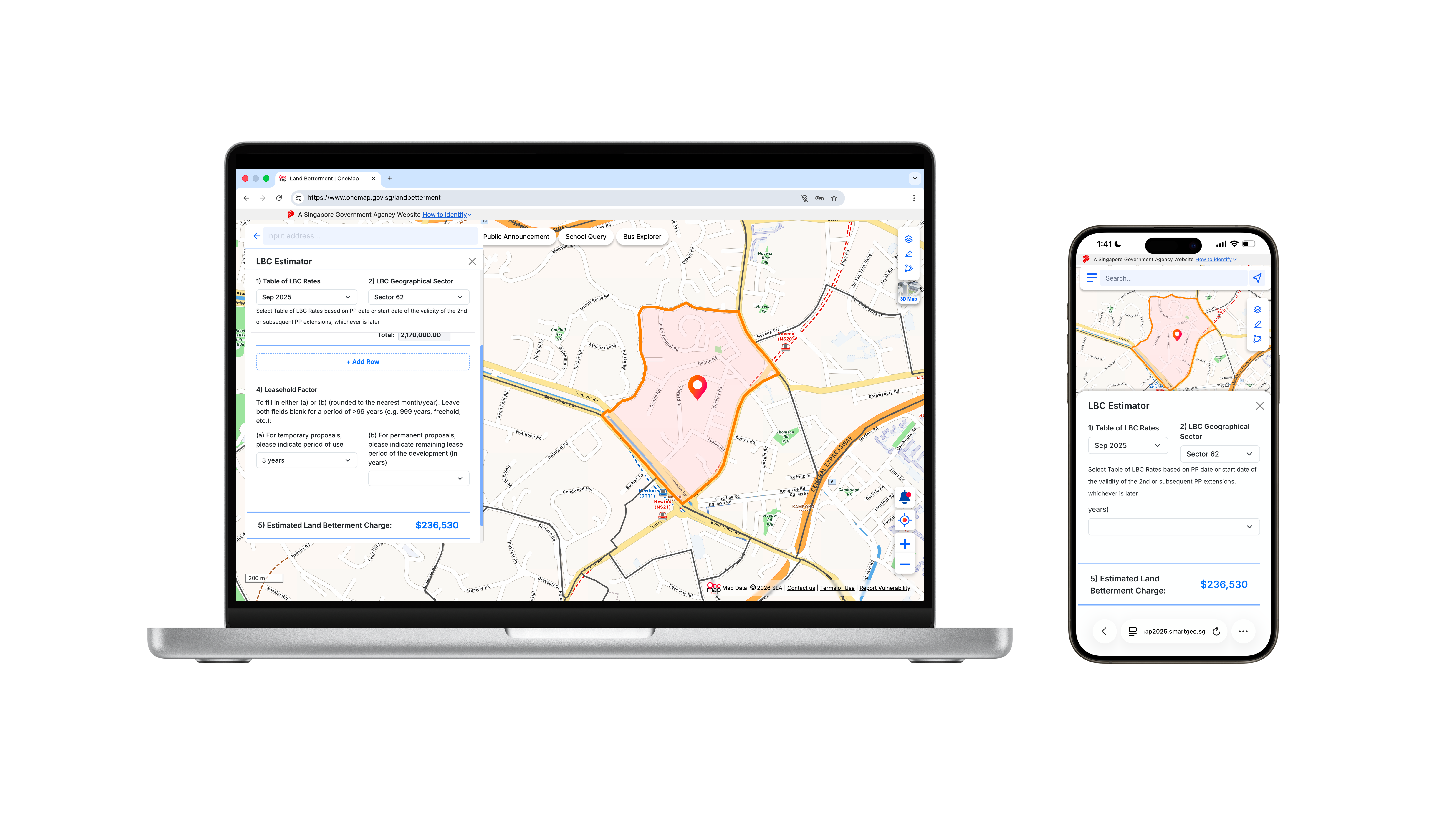 Screenshot of LBC estimator