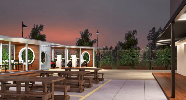 Artist Impression of Solar Roofs with EV motorcycle charging ports (subject to further feasibility studies)  (Photo cred