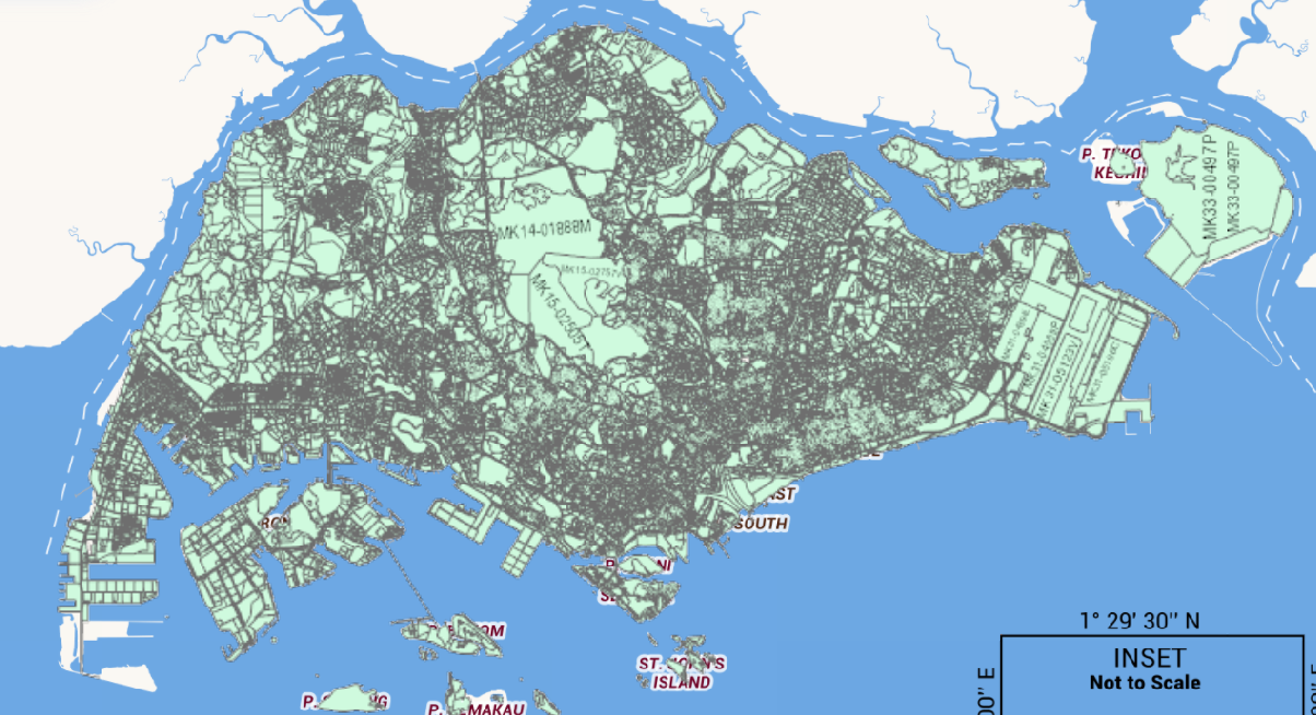 A map of singapore with land plots demarcated
