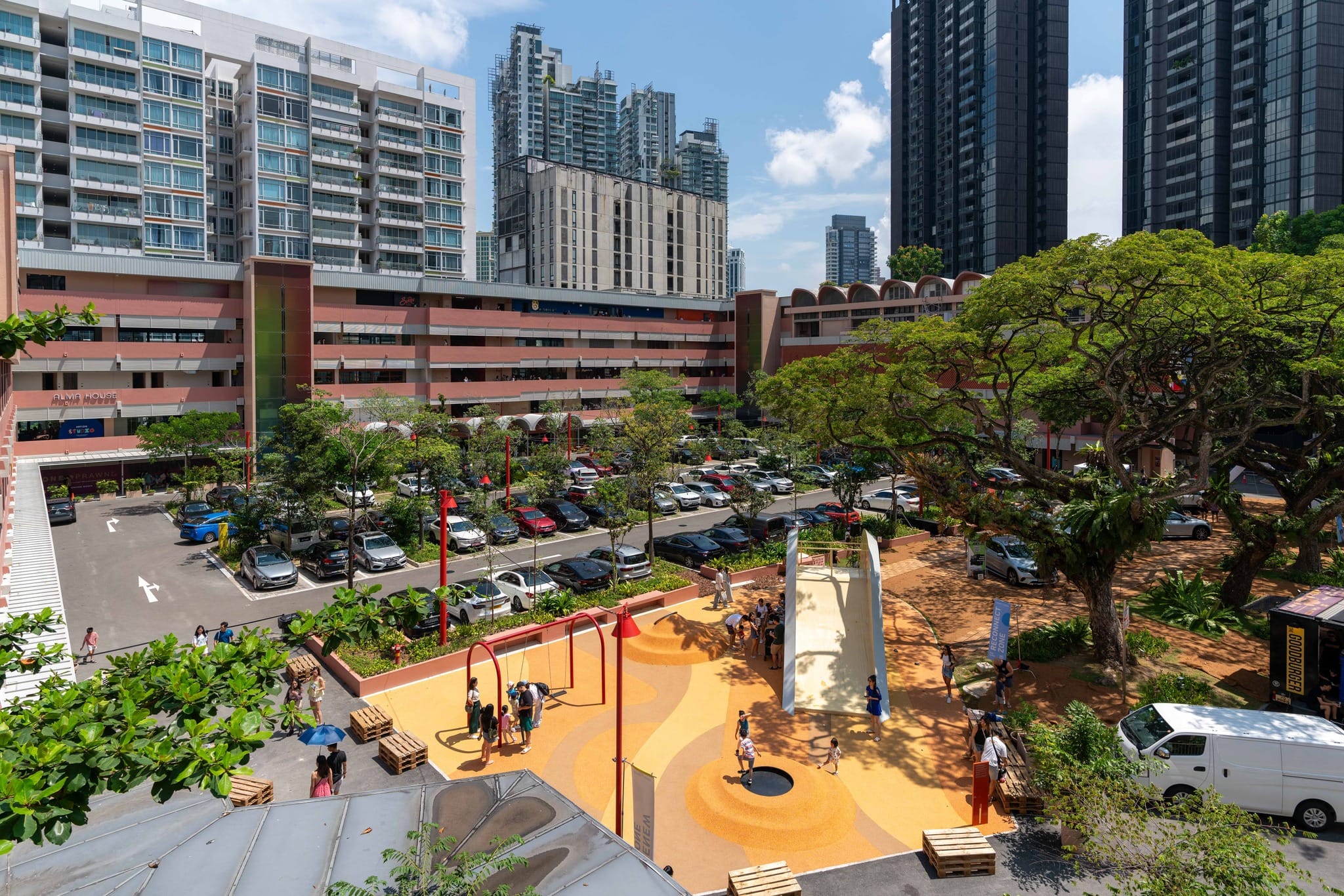 An aerial view of the New Bahru with playground in the foreground