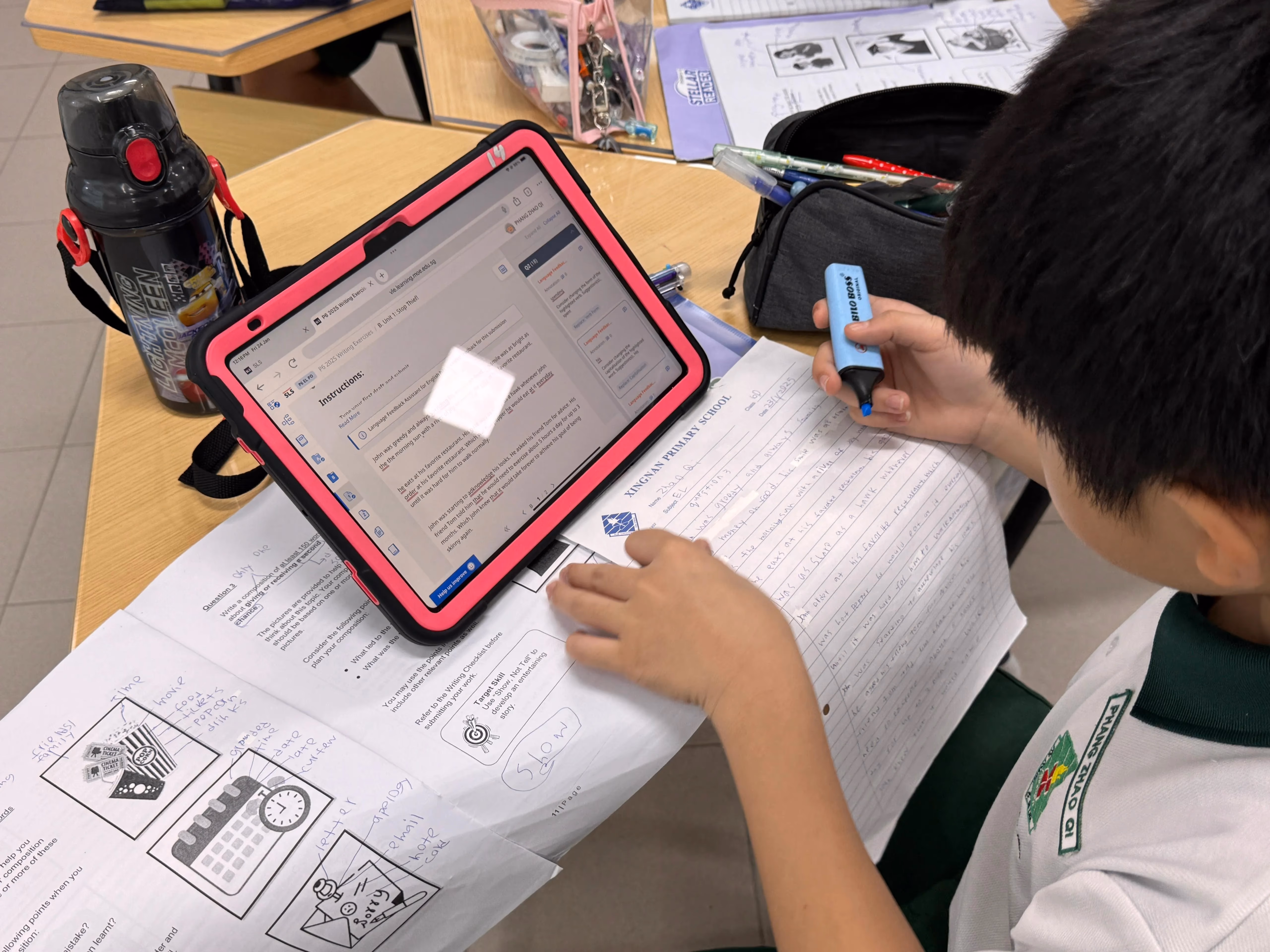 Self-directed learning in action: A student utilising feedback from Student Learning Space (SLS) to review and refine his work.