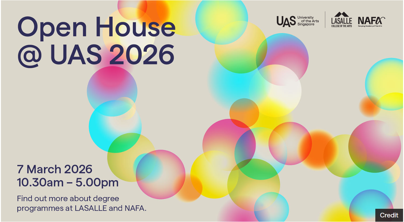 Promotional banner for Open House at UAS 2026 on 7 March, featuring colorful overlapping circles on a beige background.